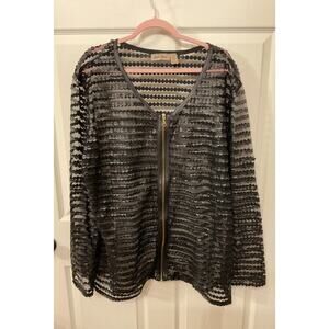 Vtg Gold Flava Black Composite Leather Semi-Sheer Paneled Zip Up Jacket, 24